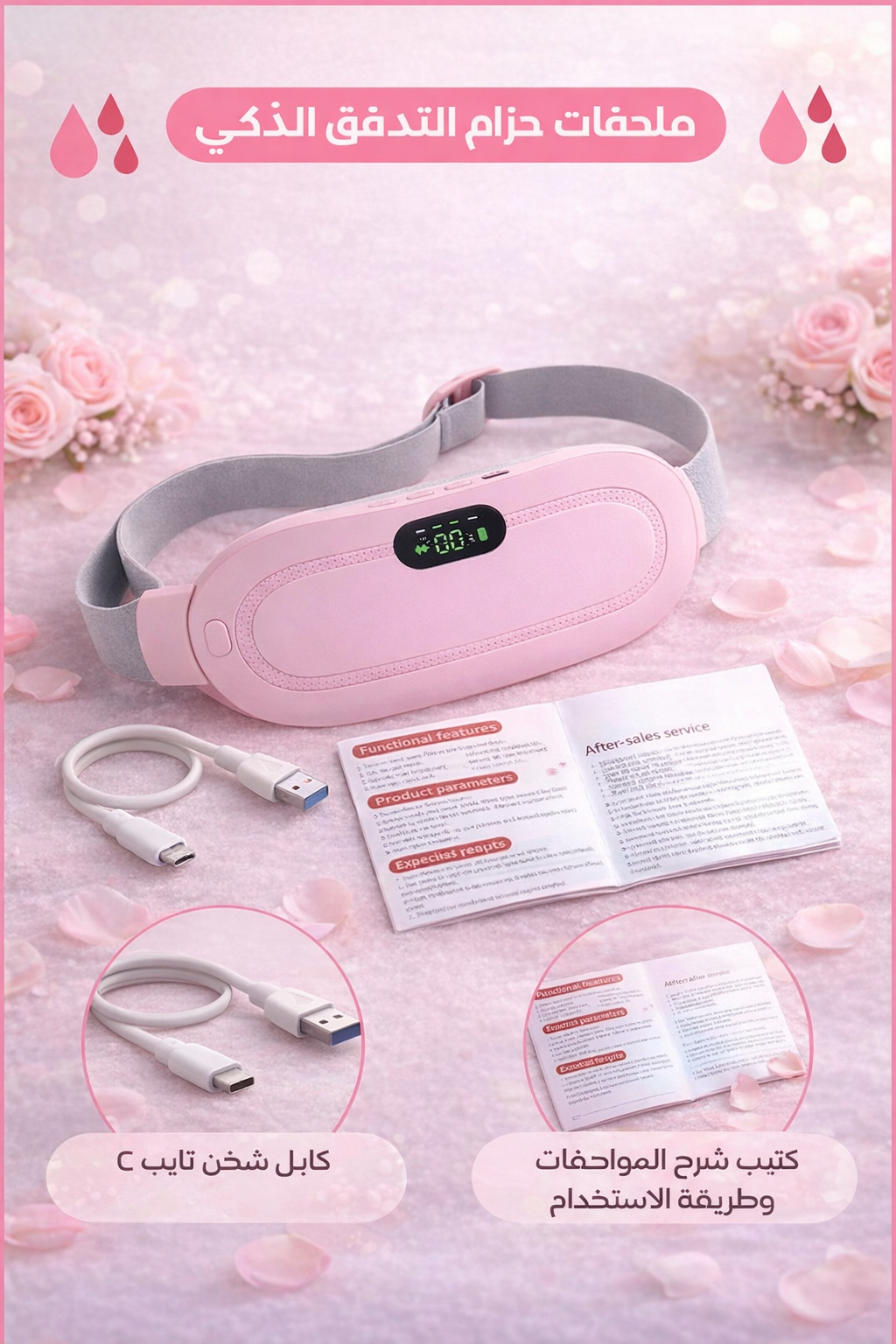 وسادة تدفئة ذكية للدورة الشهرية ✨ لاسلكية وقابلة للحمل، تدليك حراري لتخفيف تشنجات البطن وآلام أسفل الظهر، 3 درجات حرارة و4 أوضاع