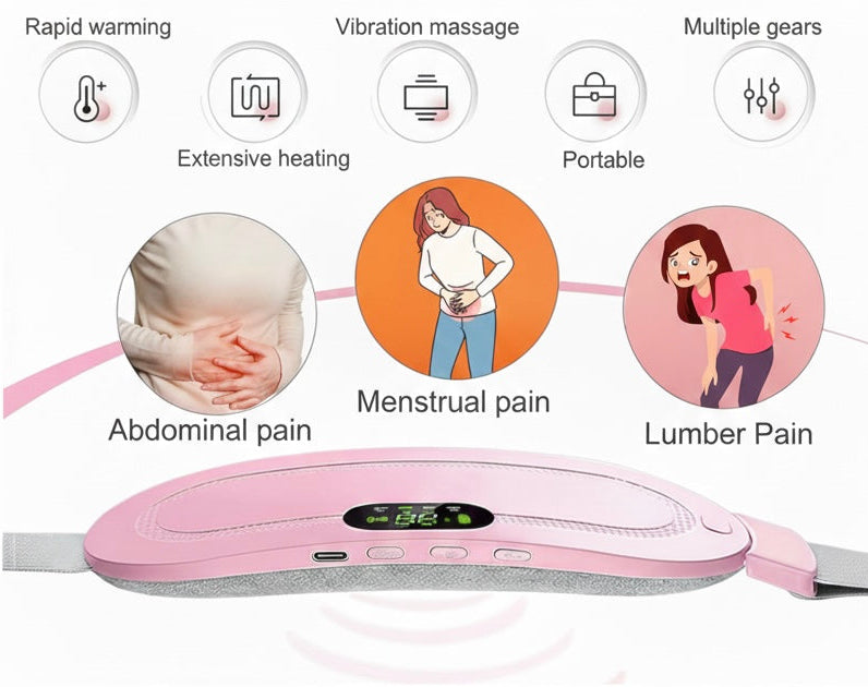 وسادة تدفئة ذكية للدورة الشهرية ✨ لاسلكية وقابلة للحمل، تدليك حراري لتخفيف تشنجات البطن وآلام أسفل الظهر، 3 درجات حرارة و4 أوضاع